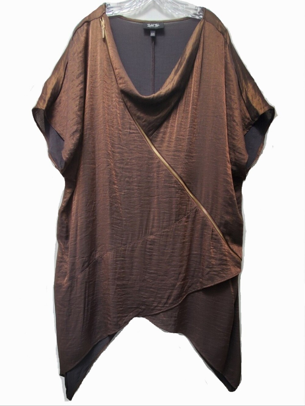 Isabel Toledo For Lane Bryant Bronze Copper Shimmer Tunic Top Zipper Detail 22